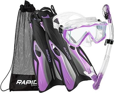 Phantom Aquatics Rapido Boutique Collection Clareza Three Window Tempered Glass Lens Mask Fin Snorkel Set with Snorkeling Gear Carry Bag, Lilac - SM, S/M, US: 6-9 / EU: 38-42, (RPDCMFS-Lilac-SM_RR)