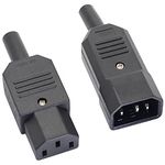 Casoter 1-Pair IEC320 C13 Female C14 Male Power Socket Connectors, AC 250V 10A 3-Pins Terminals Panel Mount Inline Adapter Plug & Socket Black