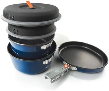 GSI Outdoors Bugaboo Base Camper Small, High-Efficiency Cookset – Ceramic Non-Stick Coated, Includes 2L & 1.5L Pots, 8" Fry Pan, Accessories