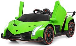 COSTWAY 12V Electric Ride on Car, 2-Seater Licensed Lamborghini Racing Cars with Remote Control, Swing Mode, LED Lights, Horn, USB/MP3/TF, 4 Suspension Wheels Vehicle for Kids (Green)