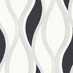 World of Wallpaper Wave Embossed Textured Wallpaper – Glitter and Metallic Highlight Wallpaper – Modern Wallpaper for Living Room, Bedroom, Hallway – Decorative Luxury Wallpaper – Black E62009