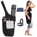 Zenifit Yoga Mat Bag - Long Tote with Pockets - Holds More Yoga Accessories. Cute Yoga Mat Holder with Bonus Yoga Mat Strap Elastics. Stylish and Practical Yoga Mat Bags and Carriers for Women (Black)