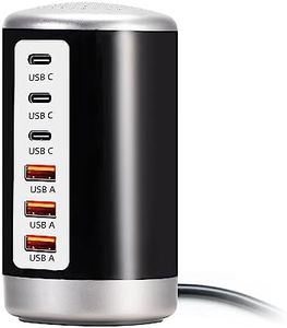 Wyness USB Charger,60W USB Charging Station with 6-Port(3 USB-A Port & 3 USB-C Port) Compatible with iPhone 15/14/13/13pro Max 12/12 Mini/12Pro/12 Pro Max/11,Tablets, Smartphones Black and White