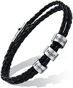 XUANPAI Personnalisé Homme Bracelets Cuir, Enfants Famille Amis Prenoms Gravure Bracelet Personnalisable Cadeaux Anniversaire pour BFF Couple Père (23cm 3 noms)