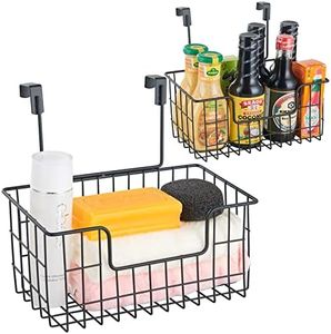 2 Pack The Cabinet Door Organizer,Hanging Wall Mount Storage Wire Basket, Grid Storage Basket for Kitchen,Cabinet,Bathroom,Pantry,Black