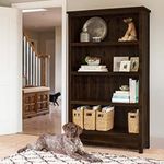 ANGEL FURNITURE Solid Sheesham Wood Bookshelf Large with Drawer Full Size, Walnut Finish, Semi-Gloss, 100x40x175CM