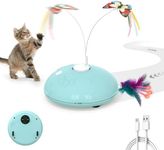 Potaroma Electric Moving Fluttering Butterfly Cat Toys, 4in1 Chargeable Interactive Automatic Kitten Toy, Feather and Lights, Indoor Exercise Kicker 1.9" Height (Blue) for All Breeds