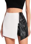 SweatyRocks Women's Metallic High Waist PU Leather Shorts Wide Leg Stretchy Shorts Hot Pants White Black XS