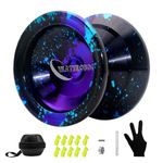 WATIEOBOO Yoyo Professional,Metal Responsive Yoyo for Kids Beginners, Unresponsive Yoyo for Adults Intermediate-Advanced Players with U Type KK Bearing + Glove and 10 Replacement Yoyos Strings(Blue)