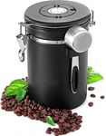 Uandhome Airtight Coffee Canister, Airtight Stainless Steel Food Storage Container with Date Tracker and Scoop for Grounds Coffee, Beans, Tea, Flour, Cereal, Sugar 1.8L (Black)