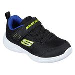 Skechers Boy's Skech-stepz 2.0 Mini Wanderer Sneaker, Black Textile Synthetic Blue Lime Trim, 10 UK Child