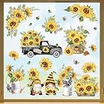 decalmile Sunflower Double Sided Window Clings Summer Flowers Gnomes Window Decals Anti-Collision Glass Window Doors Window Stickers