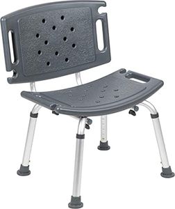 Flash Furniture HERCULES Series Tool-Free and Quick Assembly, 300 Lb. Capacity, Adjustable Gray Bath & Shower Chair with Extra Large Back