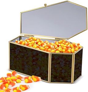 ELLDOO Gold Black Glass Coffin Display Box, Gothic Home Decor Jewelry Box, Mini Glass Casket Box, Decorative Display Terrarium Case with Lid Candy Box for Halloween