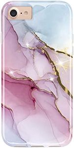 JIAXIUFEN Compatible with iPhone SE 2022 Case,iPhone SE 2020 Case, Gold Glitter Marble Desgin Slim Shockproof Flexible Soft Silicone Cover Phone Case for iPhone 6 6s 7 8 Purple Blue