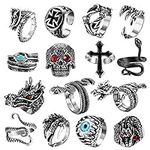 Jstyle 15Pcs Vintage Punk Rings for