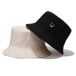 Umeepar Reversible Embroidered Bucket Hat Packable Beach Sun Hat for Women Men (Smile Face Black/Beige)