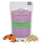 TeaNOURISH Everyday Detox Green Tea | Pure Loose Leaf Darjeeling Green Tea | 100% Natural Turmeric, Ashwagandha, Cardamom, Shatavari, Stevia | 50 Cups Hot Tea or Iced Tea - 3.53oz/100g