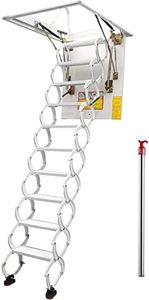 TECHTONGDA Telescoping Attic Loft Ladder, Pull Down 13 Steps Ceiling Attic Stairs, White Folding Ladder Attic Steps, Retractable Attic Ladder with 31.5 x 35.4in Open Size, 10.5ft Height for Home Refit