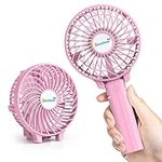 Wasuka Mini Handheld Fan, Portable USB Rechargeable Hand held Fan Foldable Small Desk Fan, 3 Speeds Battery Operated Electric Powered Fan Personal Desktop Hand Fan for Home Office Travel Pink