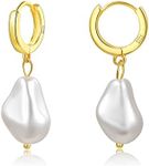 MOROTOLE Baroque Pearl Earrings 925 Sterling Silver Pearl Earrings for Women Handpicked Baroque Pearls Dangle Earrings 15k Gold Plated Irregular White Pearl Dangle Vintage Huggie Earrings for Women