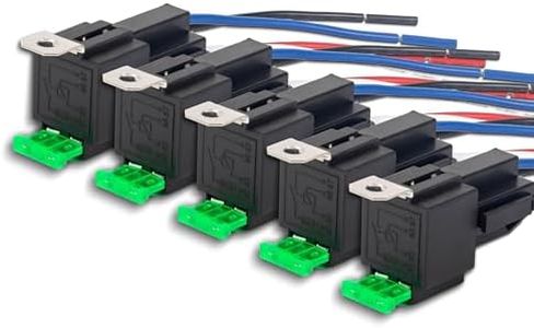 ENA 5 Pack 4-Pin 30AMP ATO/ATC Blade Fuse 12V DC SPST Universal Multi-Purpose Electrical Relay with Heavy Duty 14AWG Tinned Copper Harness Automotive Replacement for Boats Fans Auto Cars Iron Back