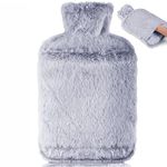 BOLEi Hot Water Bottle with Luxury Cosy Faux Fur Cover, 2L Leakproof Large Hot Water Bag for Neck, Shoulder and Hand Feet Warmer, Ideal for Women, Men (Blue)