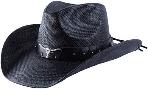 Western Outback Cowboy Hat Men's Women's Style Straw Felt Canvas, Black Bull, One Size