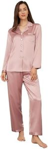 LilySilk Silk Pajamas for Women 100% Mulberry Silk 22 Momme Pajama Set Long Sleeve Button Down Sleepwear & Wide Trouser-Leg Pants XS, Rosy Pink