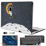 LCMOCICO for New MacBook Air 13 Case A2337 M1 A2179 A1931 Retina Display & Touch ID 2022 2021 2020 2019 2018 Release, Shiny Crystal Black Plastic Hard Shell Cover for Mac air 13 inch, Astronaut Moon