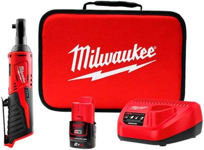 Milwaukee M12 Compact 3/8" Impact Ratchet Kit – 2Ah Battery, Charger, Bag, Red