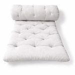 ATOOTFUSION Foldable Star Cotton Floor Mattress 72x36x5 Inch | Soft Thick Firm Handcrafted Tufted Futon Gadda for Guest Sleeping, Yoga & Picnic | Lightweight Rollable (White)