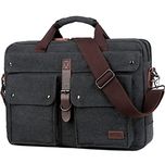 Stylish 17 inch Canvas Laptop Bag Messenger Bag Briefcase Vintage Crossbody Shoulder Bag Military Satchel for Men BC-07, Light Black, Medium, Classic