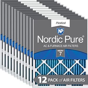 Nordic Pure MERV 7 Pleated AC Furnace Air Filter, Box of 12, 1-Inch, 10x24x1