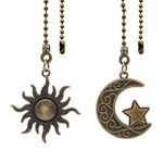 Dotlite Ceiling Fan Pull Chain Set Decorative Totem Bohemia Pull Chain Pendant Extension 12 Inches Lighting Fan Beaded Ball Fan Pull Chain Extender Ornament with Connector Moon and Sun (Copper)