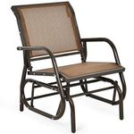 Giantex Swing Glider Chair W/Study Metal Frame Comfortable Patio Chair Love-Seat for Garden, Porch, Backyard, Poolside, Lawn Outdoor Rocking Chair (1, Brown)