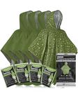 aZengear Emergency Survival Poncho (4pc) Thermal Mylar Foil Coating Blanket for Heat Retention and Rain | Reversible with Hood | Waterproof, Windproof, Hands-free, Outdoor Kit (Green)
