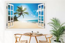 Wall Murals Online Ltd White Sandy Beach in The Sun Window Wall Sticker Wall Mural Vinyl Decals Living Room Bedroom Wall Decor Stickers (14747662ww) (160cm x 120cm)