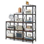 Tangkula 5-Tier Bookshelf, 9 Cubes Bookcase with Carbon Steel Frame, Anti-Tipping Kits & Adjustable Foot Pads, 12 Shelves Storage Organizer, Display Shelf for Home Office Living Room (Brown, 9-Cube)