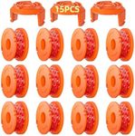 Eventronic 15 Pack WA0010 Replacement Trimmer Line Spool Compatible with Worx Weed Eater, 120ft .065 inch Autofeed Spool for Worx String Trimmers (12-Line spools+3 Cap)