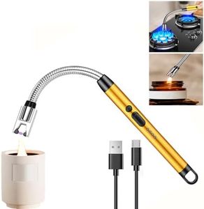 Electric Plasma Candle Lighter Arc Windproof USB Lighter with 360° Flexible Neck, Rechargeable Lighter with Safety Lock for Candle BBQ Camping Stove (Gold)