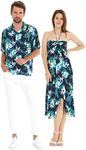 Matchable Couple Hawaiian Luau Shirt or Butterfly Dress in Orchid Breeze, Men Orchid Breeze Navy, Small