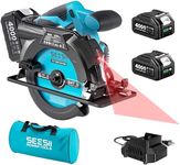 Seesii 6-1/2" Cordless Circular Saw with Laser, 5200 RPM Electric Compact Saw with 2x 4.0Ah Batteries and Charger, Lightweight and Power Design for Wood Cutting, DIY Framing & Home Renovation