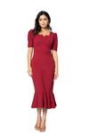 Aany's Culture Women's Stretchable Lycra Blend Sweet-Heart Neck Puff Sleeve Fit and Flared Calf Length Casual Bodycon One Piece Midi Dress for Party, Office, Meetings - AC-OPC-144-MAROON-2XL