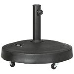 Outsunny 23.5kg Resin Garden Parasol Base with Wheels and Retractable Handles, Round Outdoor Market Umbrella Stand Weight for Poles of Φ38mm to Φ48mm, Black