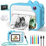 Digital Camera for Children with Printing Paper & 32G TF Card 1080P 2.4 Inch Screen Children's Camera Video Camera with Coloured Pens (Blue)