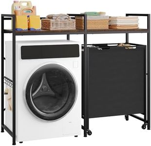 DWVO Over Washer and Dryer Shelves, Standing Shelf with Wheels 68.7 Gal Rolling Laundry Hamper with Shelf/Hooks, Over Washer Storage Portable Laundry Cart Bathroom Organization, 55" H x 47.20" W