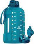 AQUAFIT 1 Gallon Water Bottle with Time Marker - BPA Free 128 oz Water Bottle with Straw, Gym Water Bottle with Handle, 1 Gallon Water Jug, Big Water Bottle, Large Water Bottle (Aqua)