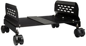 IO Crest Mobile Desktop Tower Computer Metal Floor Stand Rolling Caster Wheels with Tall Support Walls and Adjustable Width from 5" to 13"