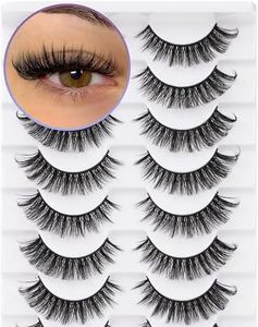 Russian Strip Eyelashes 10 Pairs D Curl Natural Curly Soft Faux Mink Lashes Material Extension Effect Natural Look Cat Eye Lashes Pack-Happy Heartbeat(iC20)